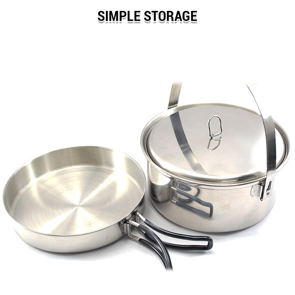 Camping Cookware Mess Kit for 4 Persons Stainless Steel Cooking Set with Pot Pan Soup Spoon Bowls