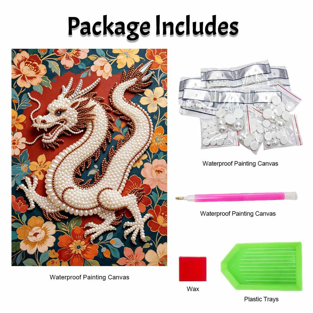 DIY Pearl Gem Chinese Dragon Floral Pattern Shining Bead Craft Art Home Wall Ornament Simple Unframed Room Decoration Modern Art Wall Hanging