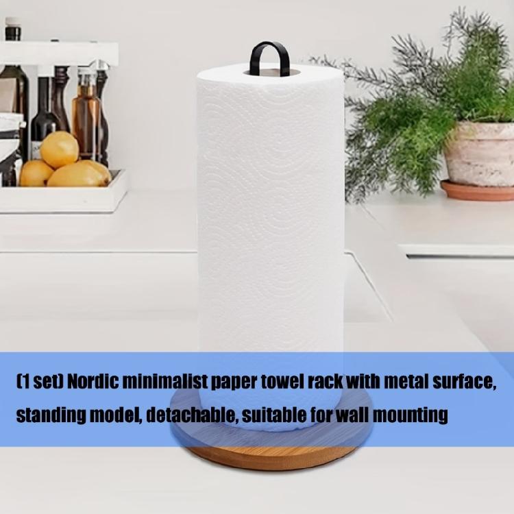 Modern Vertical Paper Towel Holder Detachable Metal Wood Construction Nordic Style Countertop Storage For Kitchen Dining Bathroom