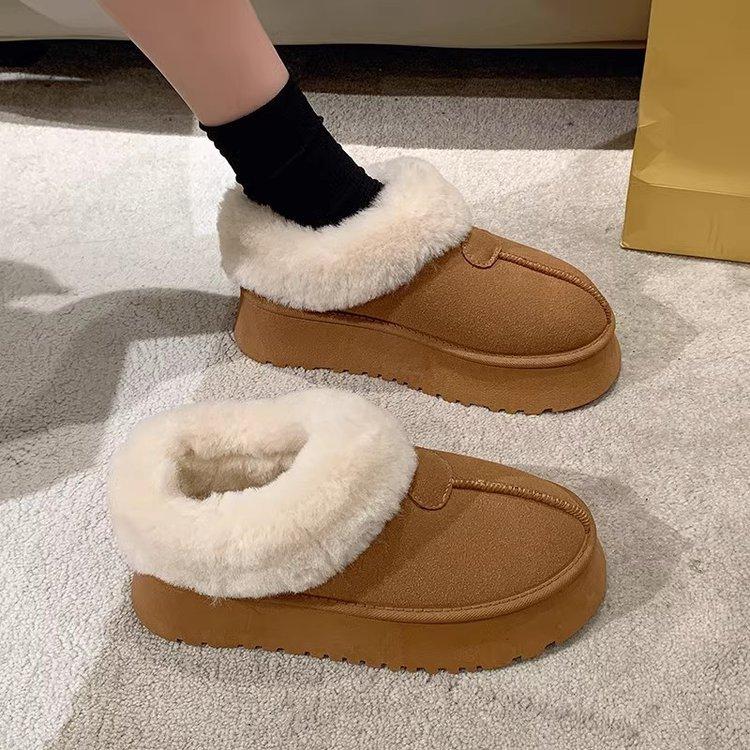 

Женские зимние ботинки на толстой подошве 2025 новая коллекция, утепленные и утолщенные, большие хлопковые ботинки для Северо-Востока, обувь с плюшем одна нога на хлебе 40