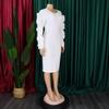 Plus Size Women Elegant Long Sleeve High Waist Solid Pencil Midi Dress