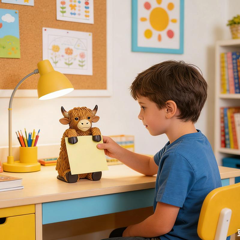 Hochlandkuh Pop-up Haftnotizspender, Harz Niedlicher Handgemachter Schreibtischhalter für Büro & Zuhause - Braun