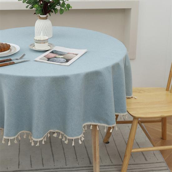 Decorative Tablecloth Solid Color Stain Resistant Washable Easy Care Dining Table Mat Round Tablecloth Ornament