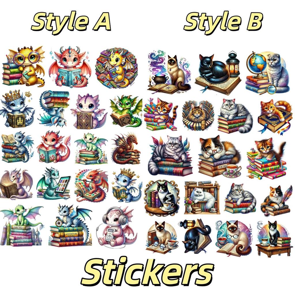 18pcs Self-made Cute cartoon dragon reading Stickers DIY Stickers Diary Album Decoration Scrapbooking Waterproof Mobile Phone