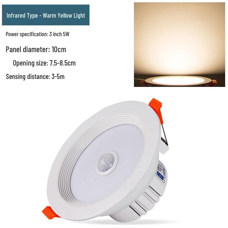 Infrared Motion Sensor Recessed Downlight with Sound Control, 3-inch Ceiling, 4-inch Cut-out Spotlight for Aisles.