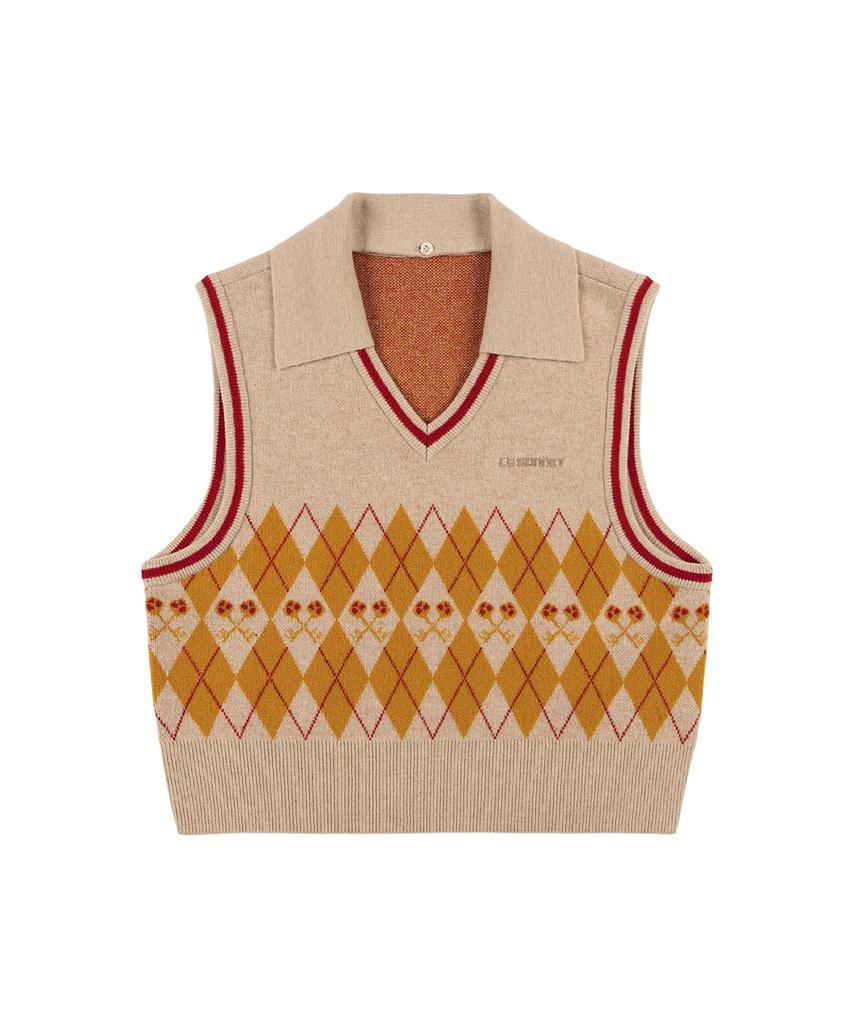 Lesonnet Logo And Argyle Knit Vest Beige