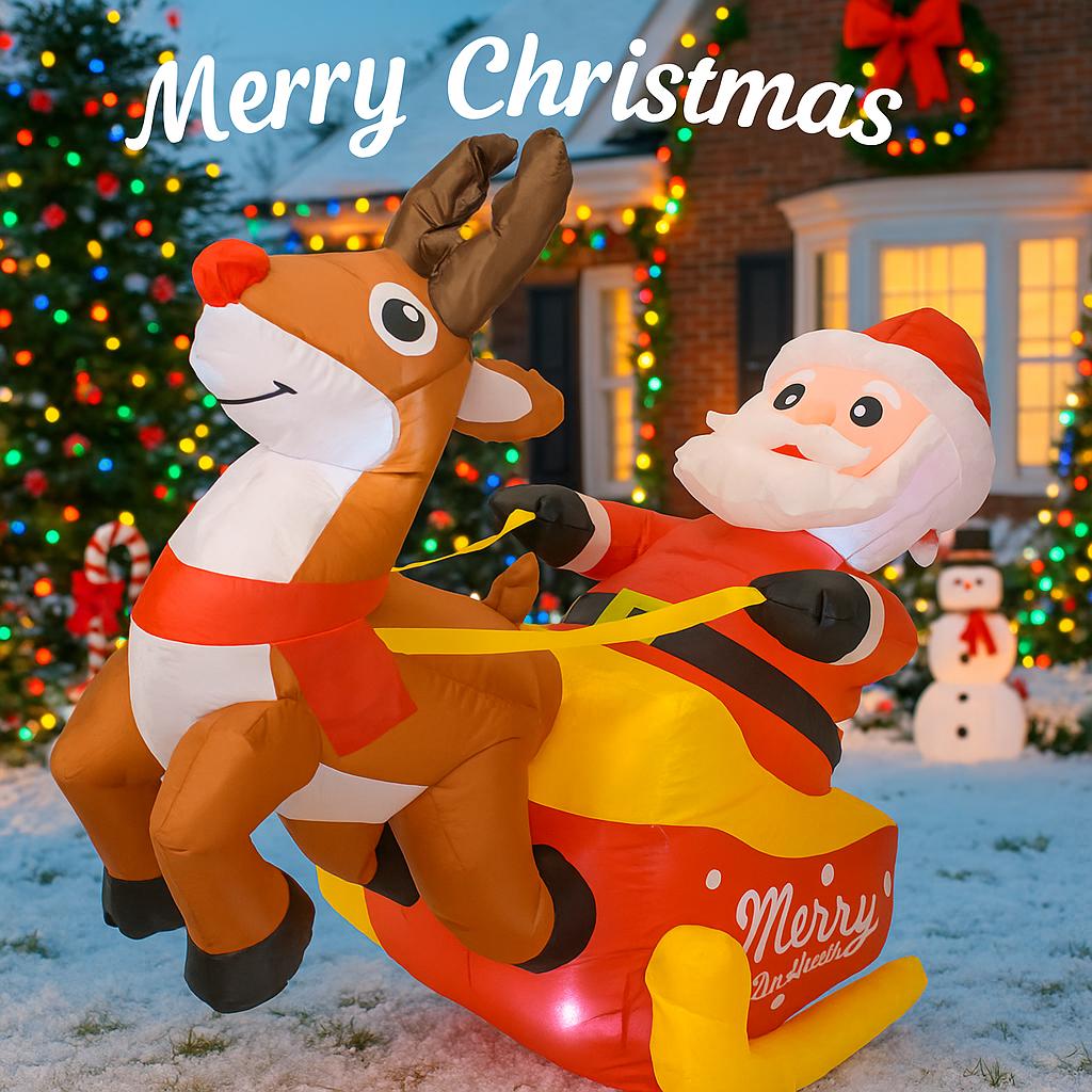 4.92FT Inflatable Toy Santa Sleigh Reindeer with LED Home Ornament Holiday Gifts Xmas Decorations for Yard Christmas Supplies