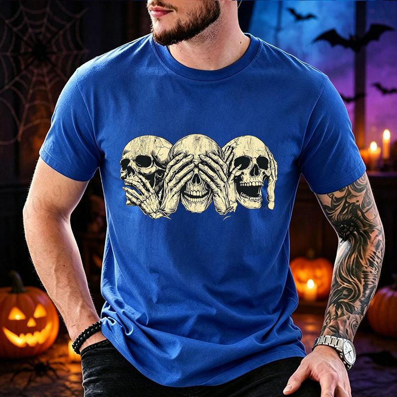 Halloween Three Skulls Evil T Shirt Men Vintage Gothic Graphic Oversized Tee Tshirt Male Unisex Halloween Party Costume Tops