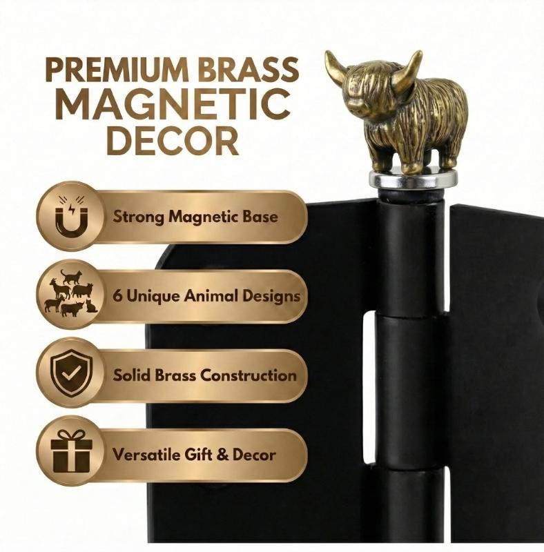 Pack of 6 Brasses Animal Hinge Toppers Decorations Handcrafted Miniature Sculptures Door Hinge Head for Home Bookshelf Display