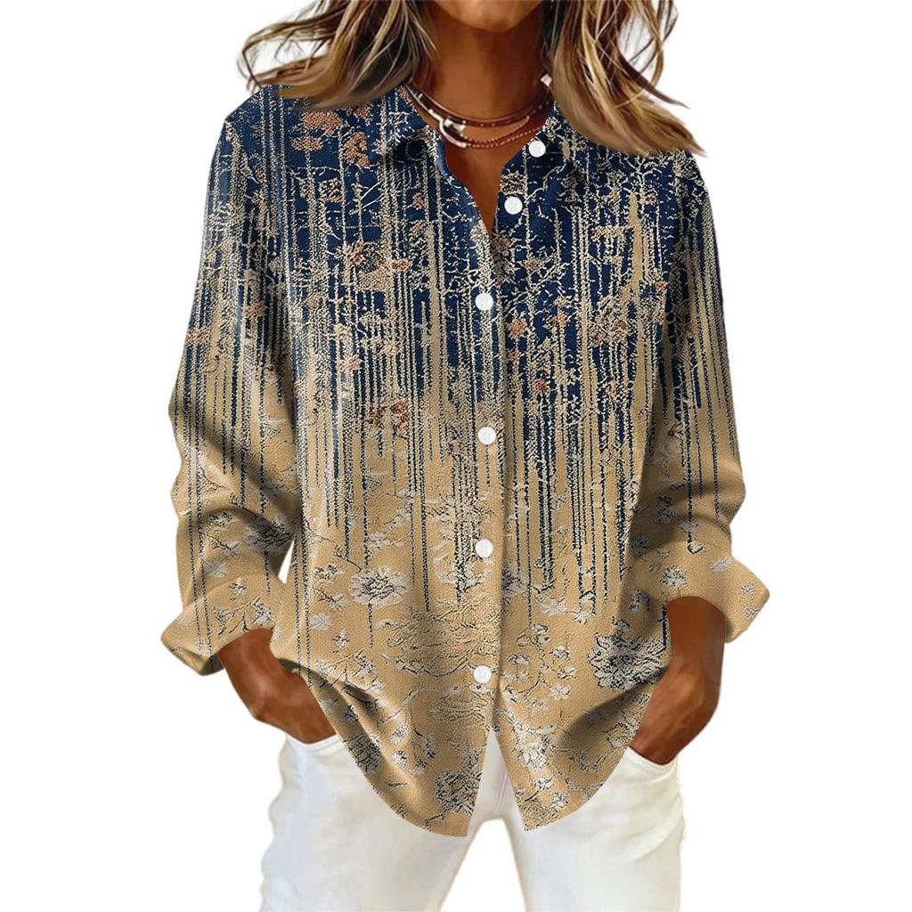 Damenhemd mit floralen Knöpfen, Langarm-Freizeit-Regular-Hemd Blusen Freizeit Übergröße Basic-Tops