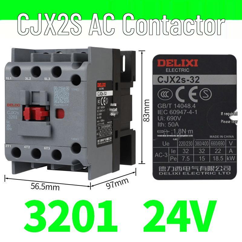 DELIXI CJX2S-3210/3201/3211 AC Contactor (220V/380V/110V/24V/36V)