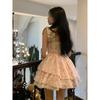 Sweet Spice Girl Blue Floral Dress Women's Summer Small Man Design Sense Princess Cake Dress Waist Fluffy Dress