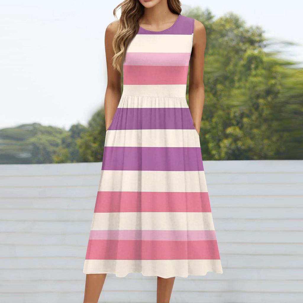 Women's Summer V Neck Casual Beach Dresses Pods Short Sleeve Striped Geometric Printed Dresses