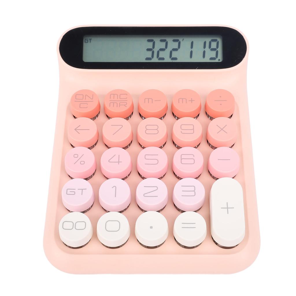 Mechanical Switch Calculator LCD Display 24 Keys Automatic Sleep Desktop Calculators for Business Office Students Pink