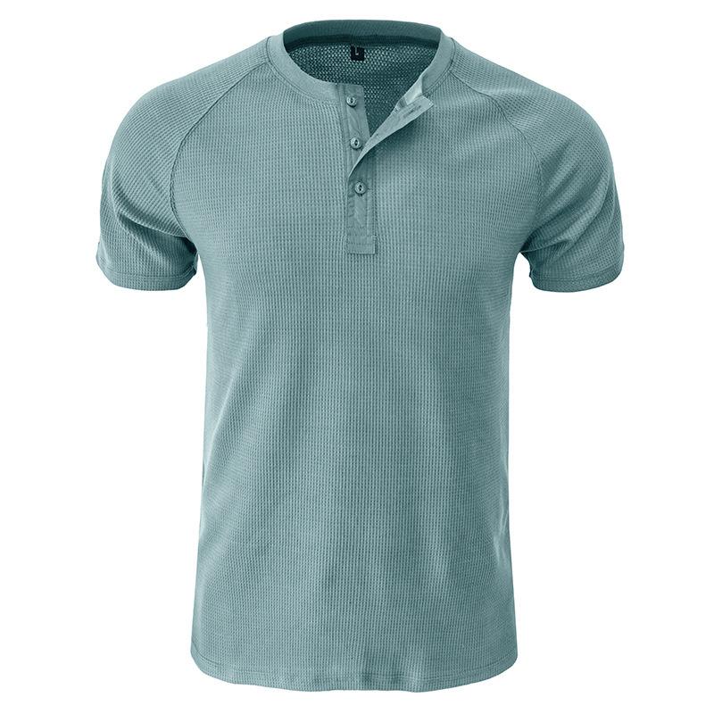 Pánská košile Slim Fit Waffle Henley s krátkým rukávem Pro volný čas Sportovní trička na cvičení pro muže Sportovní triko na 3 knoflíky Letní základní topy odvádějící vlhkost