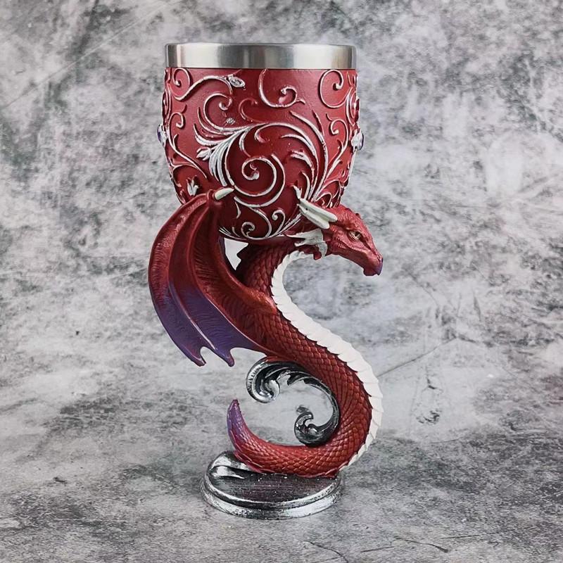 Calice da Vino in Acciaio Inossidabile Graal del Drago Scultura Tridimensionale Creativa 3D Coppa Medievale Retrò per Coppia Coppa da Vino Rosso in Resina