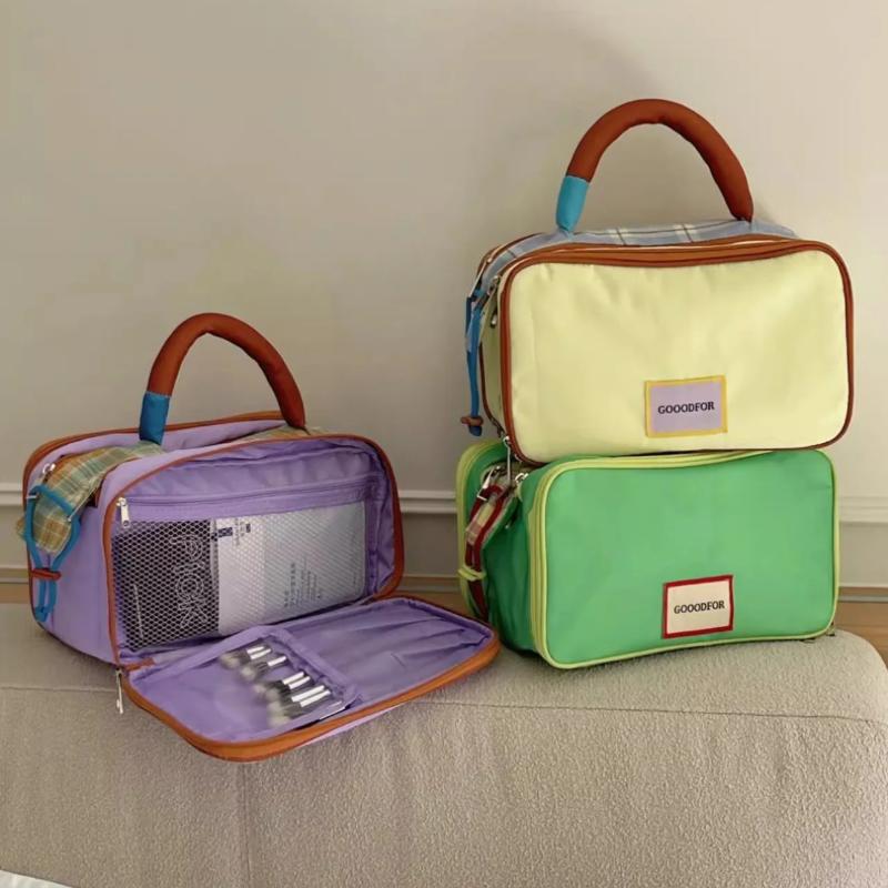 Makeup Bag Color Block Cosmetic Bag Fashion Contrast Color Makeup Organizer Portable Travel Toiletry Storage Pouch Accessory