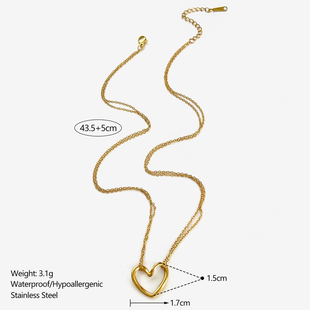 GHIDBK Minimalist Stainless Steel 1mm 2mm 4mm Flat Snake Chain Hollow Heart Pendant Necklace for Women Fashion Stackable Zircon