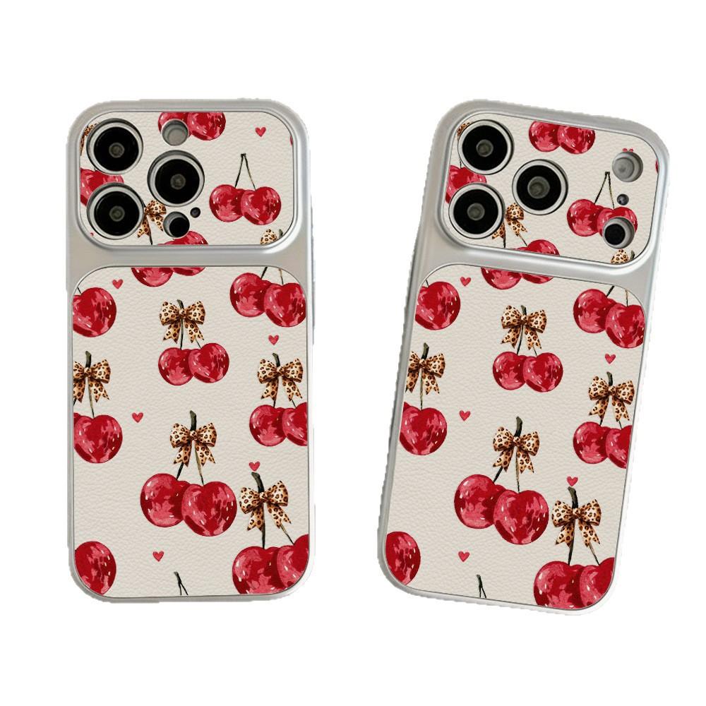 Full screen big cherry is suitable for Apple 16ProMax second change leather mobile phone case 15/14 all-inclusive 17 advanced tide case