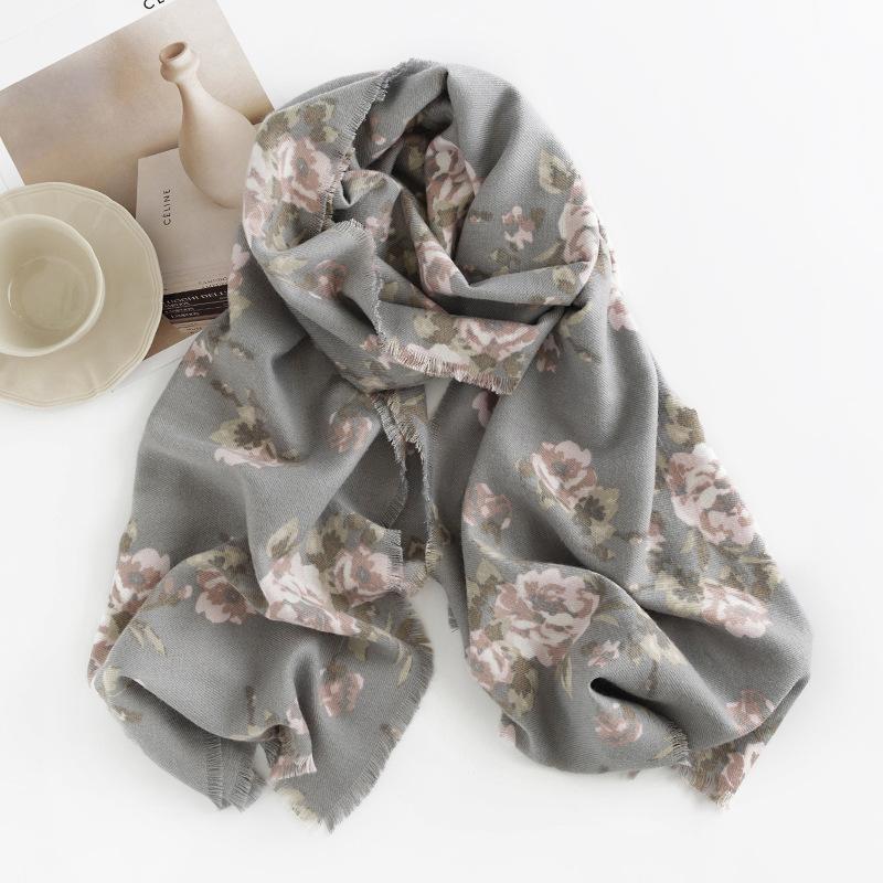 Printed scarf women's autumn and winter thickened imitation cashmere high-end long scarf large shawl