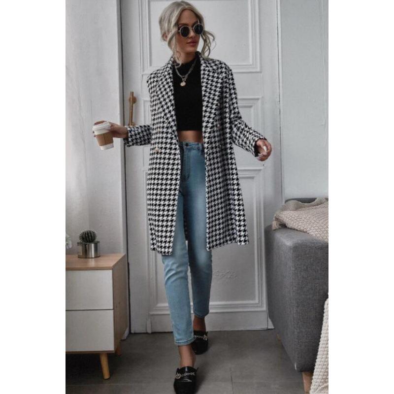 Cappotto Lungo di Lana Pied-de-poule Autunno/Inverno Donna 2026