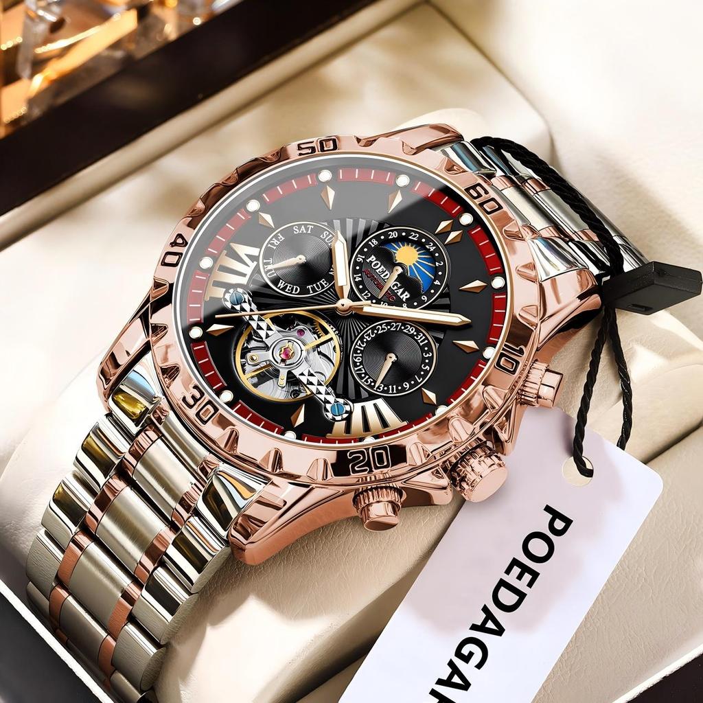 Luxus Automatik Mechanische Herrenuhr Skelett Tourbillon Wasserdicht Leuchtend Männliche Uhr Woche Datum Business Herrenuhren