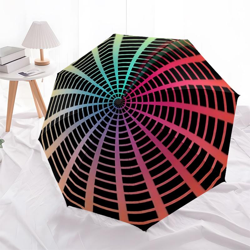 1PC Spiral Gradient Automatic Windproof Umbrella 8 Rib Portable Folding Black Iron Frame for Outdoor, Beach, Travel, Beach Umbrella,S35