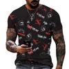 Men's Urban Streetwear Graffiti T-Shirt, Black White Gold Letter Print O-Neck Short Sleeve Casual Daily Tops