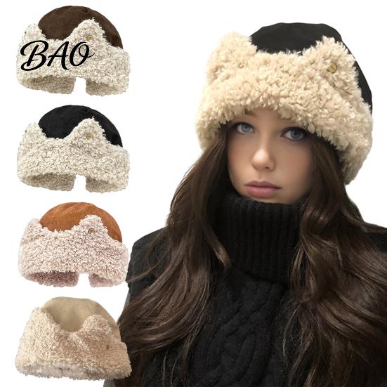 Fuzzy Skull Cap Cat Ear Sherpa Fleece Hat for Women, Windproof Winter Protection Comfortable Hat, Thick Warm Outdoor Cycling Soft Lined