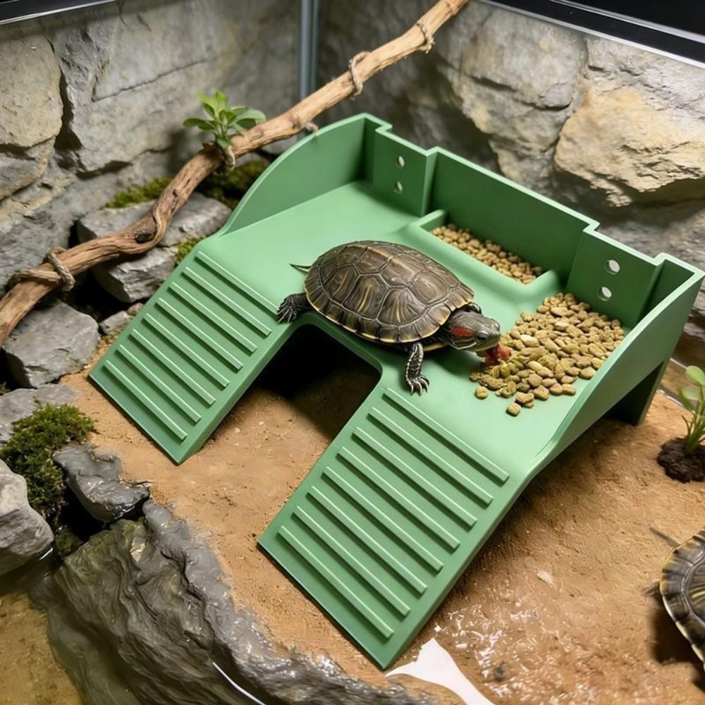 Plastic Turtle Climbing Ramp with Suction Cups Reptile Terrace Feeding Platform Aquarium Decor
