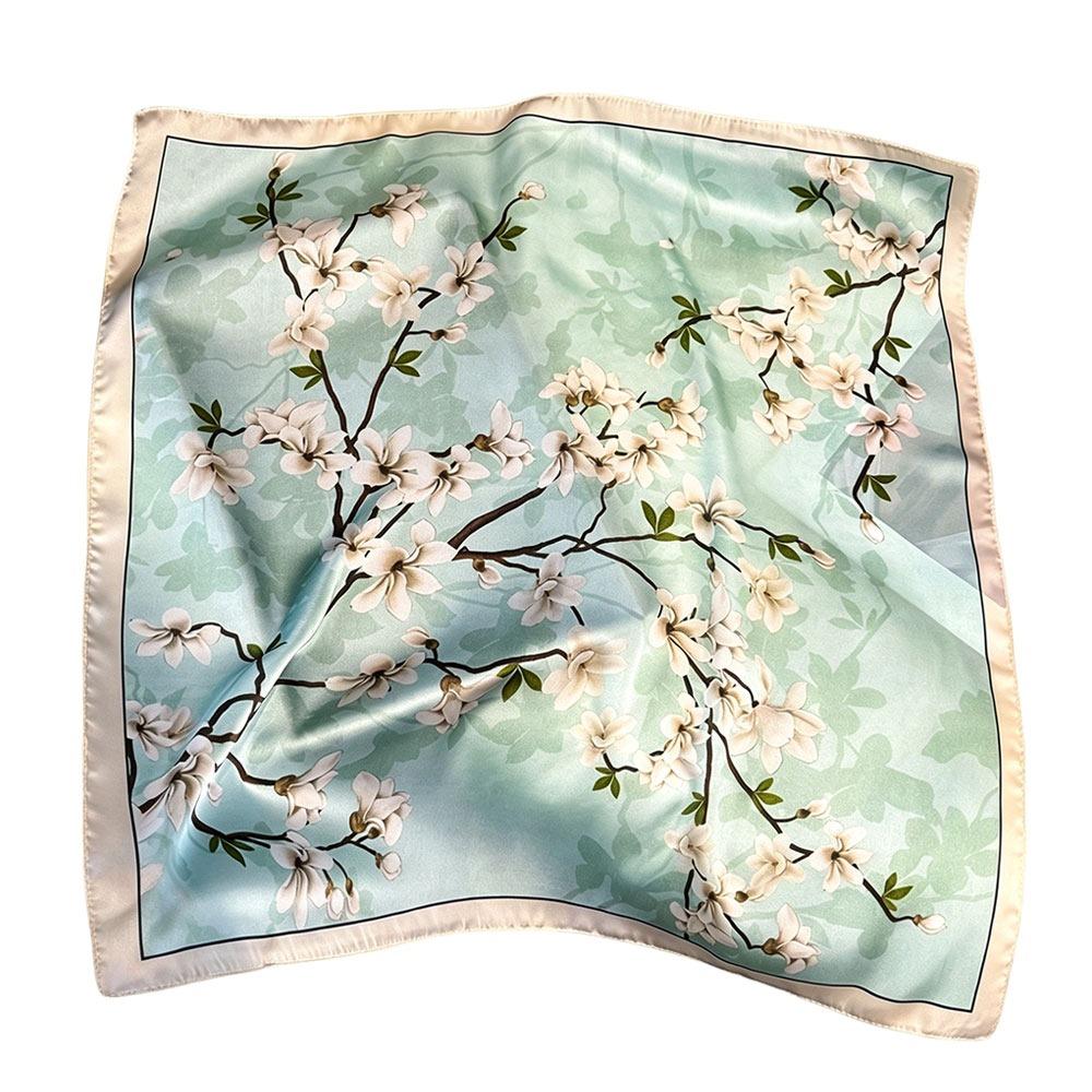 

65*65cm Fashion Luxury Women Silk Scarf Square Flowers Print Hair Scarf Breathable All-Match Handkerchief Scarf