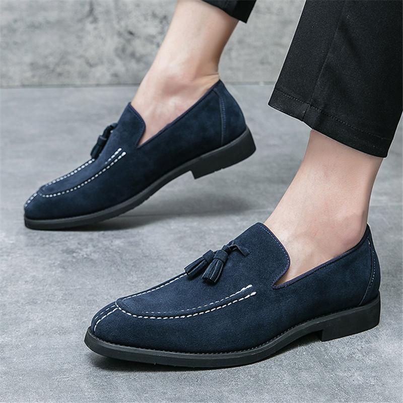 New Britain Fashion Men's Pointed Bule Purple Tassels Slip On Casual Shoes Loafers Formal Wedding Dress Footwear Zapatos Hombre