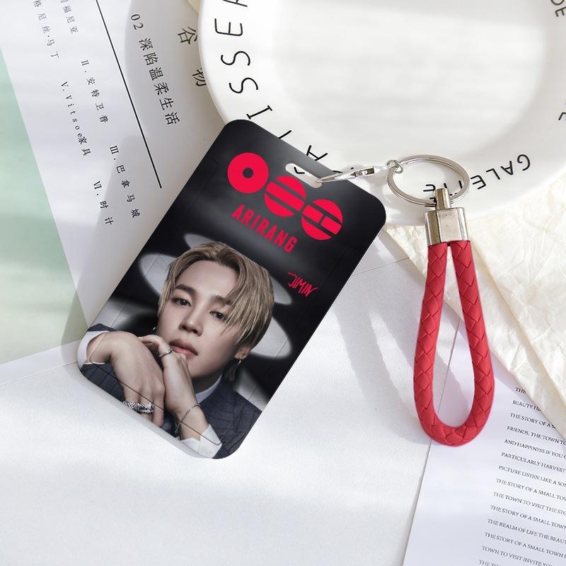 BTS Sliding Photocard Holder, Protective ID Badge Card Case with Braided Keychain Strap, Student Campus Bus Meal Card Protector Merch for ARMY