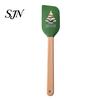 Practical Christmas Gifts for Bakers Silicone Spatula with Wooden Handle, Tree/Snowman/Santa Claus/Elk Pattern Hanging Hole Decor, Heat Resistant