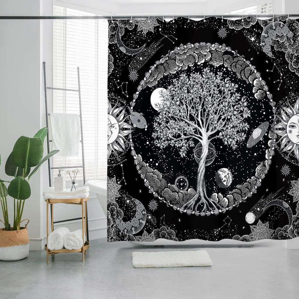 Bohemian Bathroom Shower Curtain Colorful Floral Printed Polyester Fabric Shower Curtain For Bathroom Decoration