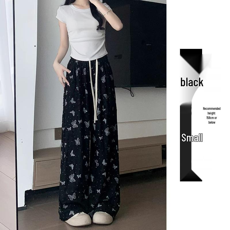 Japanese White Ice Silk Drapey Wide-Leg High-Waist Butterfly Ripped Pants - XS