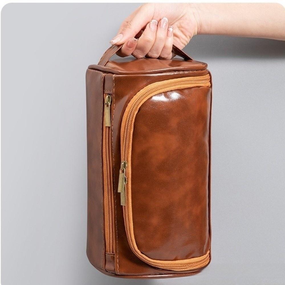 Large Capacity Travel Wash Bag PU Leather Hanging Toiletry Bag Cosmetic Makeup Bag Outdoor