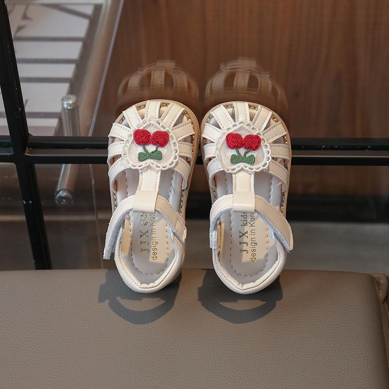 Summer Baby Girls Sandals Pu Leather Cartoon Strawberry Children's Beach Sandals Cowhide Non-slip Sole Kids Shoes