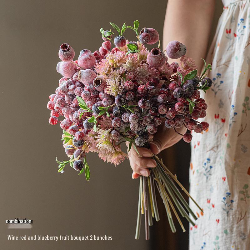 Bionic Blueberry Artificial Flowers for Living Room Decoration - Dried Flower Bouquets Arrangement