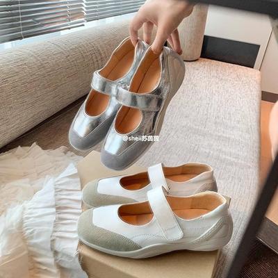 Version cuir de vache~ Chaussures Mary Jane à semelles épaisses et à talon compensé intérieur pour femmes 2025 nouveau modèle à bride unique Velcro chaussures simples ballerines