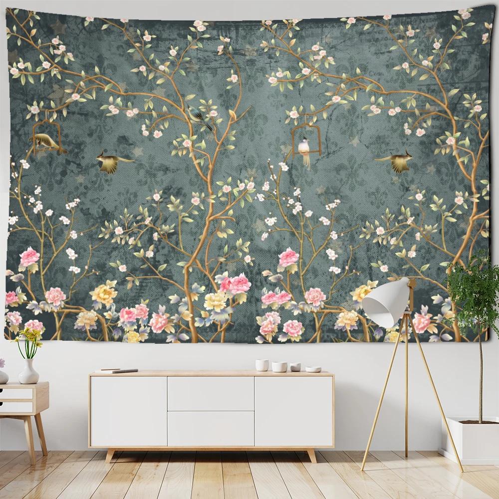 Creative Printing Tapestry Art Decor Colourful Flowers Leaves Wall Hanging Floral Tapestries For Dorm Living Room Bedroom Decor