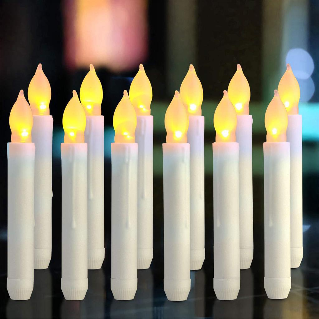 12pcs LED Electronic Candle Lights Long Pole Candle Lights Flameless Taper Christmas Decoration