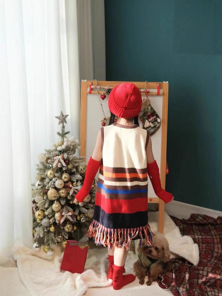 Girls' Knitted Tassel Skirt Dress - Autumn/Winter Baby Wool Vest Dress