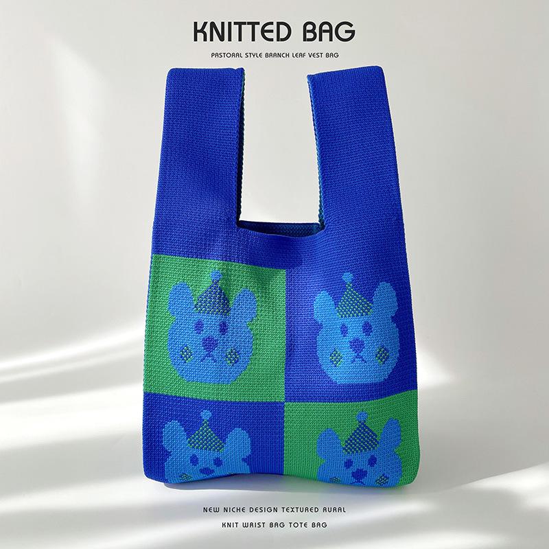 

Сумка-тоут Niche Cute Bear Knitted через плечо - Большая вместимость для студентов