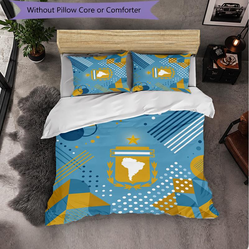 Argentina Football Pattern 3 Pieces Bedding Set Soft Microfiber Duvet Cover with Pillow Cases for Bedroom