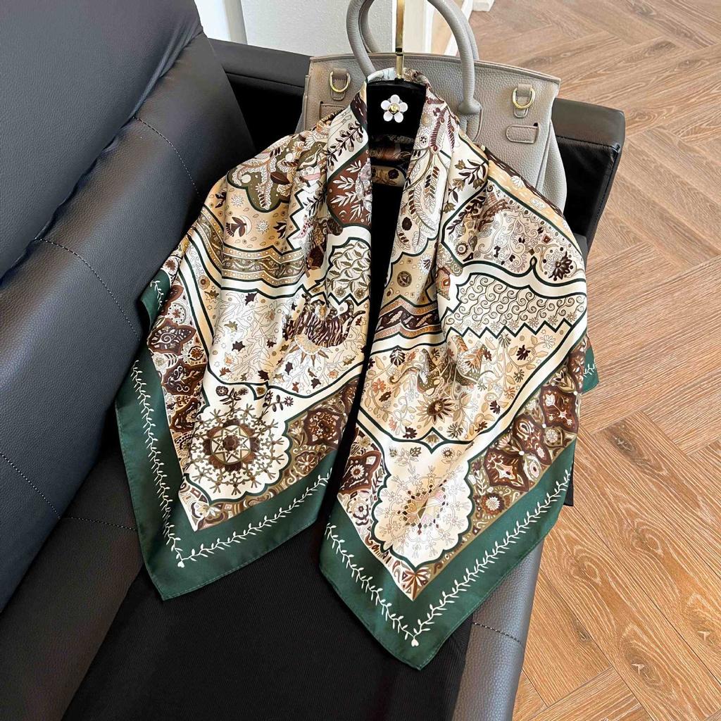 91Cm square scarf silk scarf women's new literary and fashion scarf accessories autumn and winter retro versatile shawl
