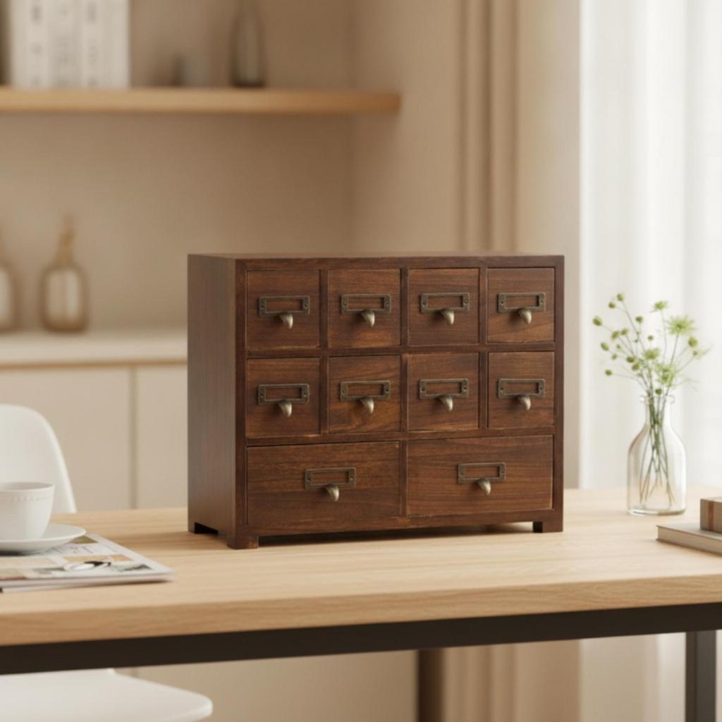 Apothecary Cabinet with Drawers Vintage Organizer Tabletop for Crafters