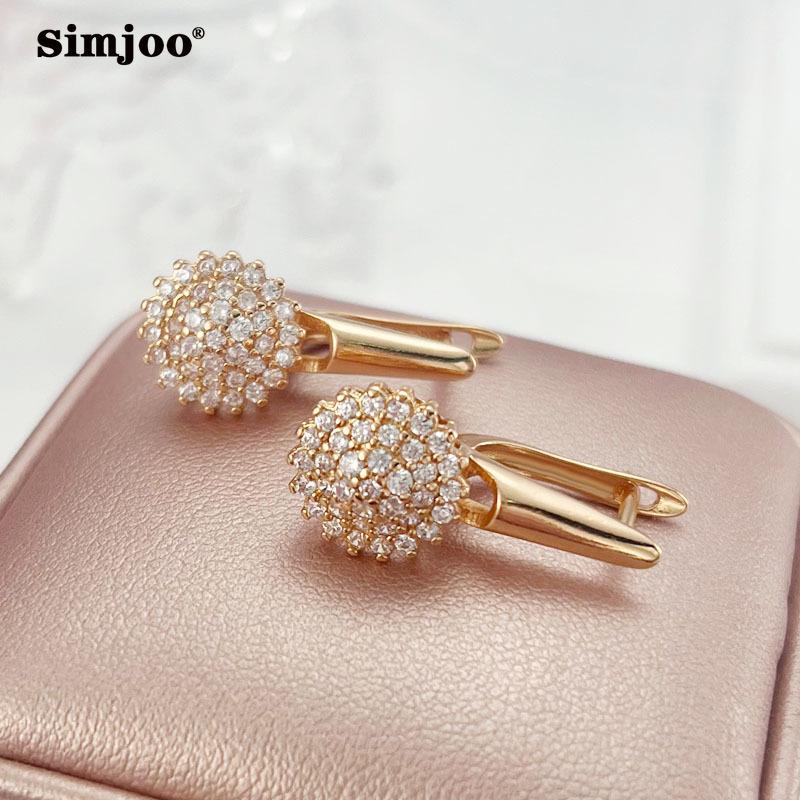 SIMJOO Rose Gold Color Fashion Flower Zircon Hollow Lettered Earrings