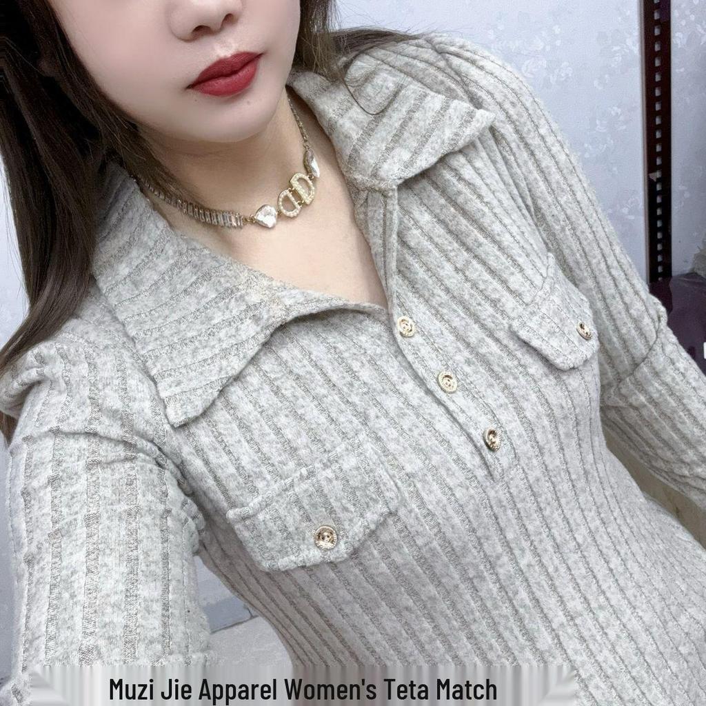 Plus Size Half-Open Collar Long Sleeve Women's Shirt - Autumn/Winter Style: Fashionable, Versatile, and Slimming.