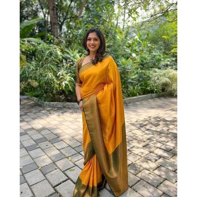 Silk Saree from the ALMAARI Store Is Adorned with Beautiful Zari Work In Form of Traditional Motifs. This Beautiful Saree